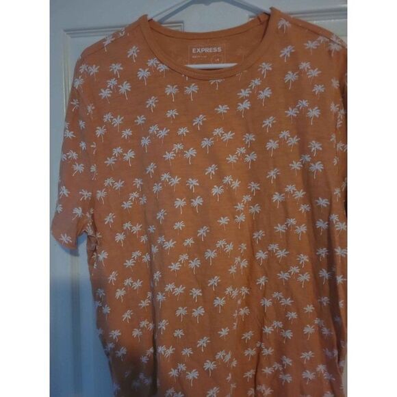 Express Tshirt Men Sz L Palm Tree Short Sleeve Orange White Everyday‎ - Picture 1 of 3